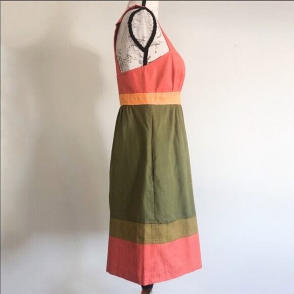 TRINA TURK Fall Silk Cotton Color Block Midi Dress 4 - Picture 3 of 9